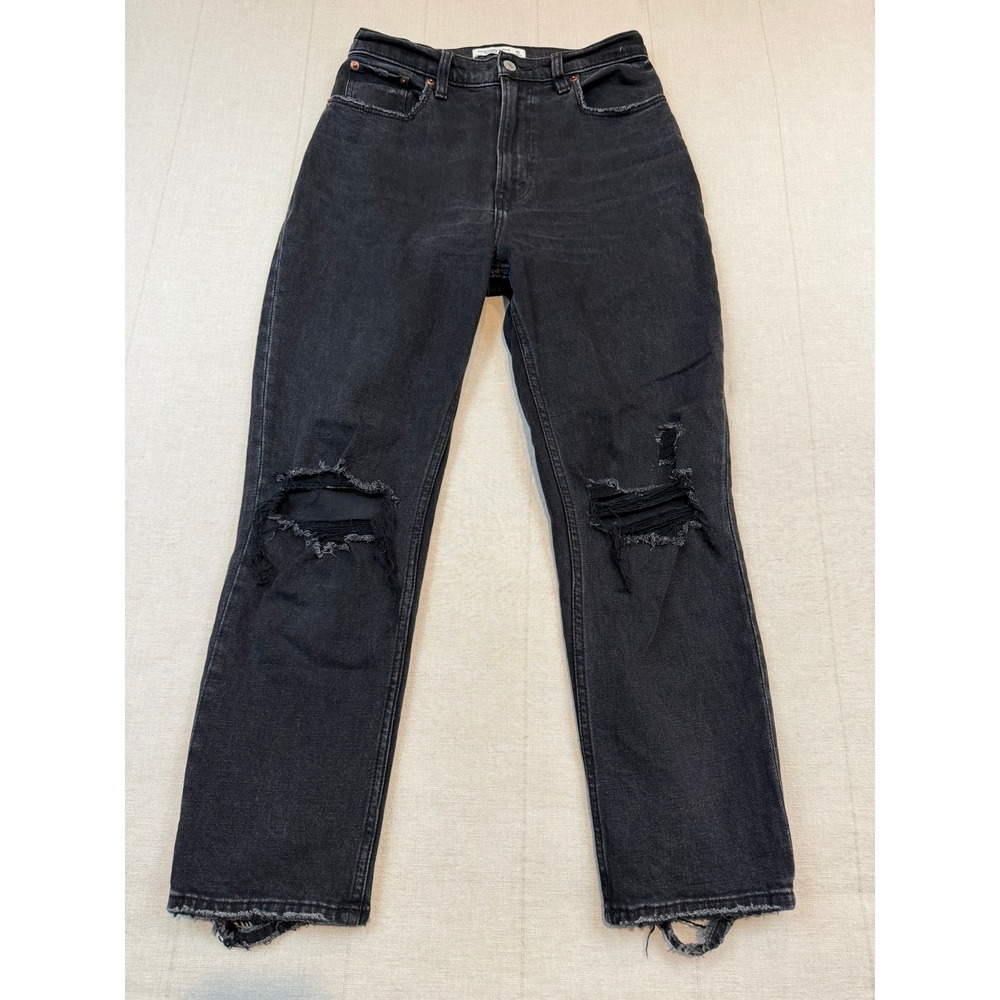 Abercrombie & Fitch | Ankle Straight Jeans Black Distressed | 26/2R Curve Love‎